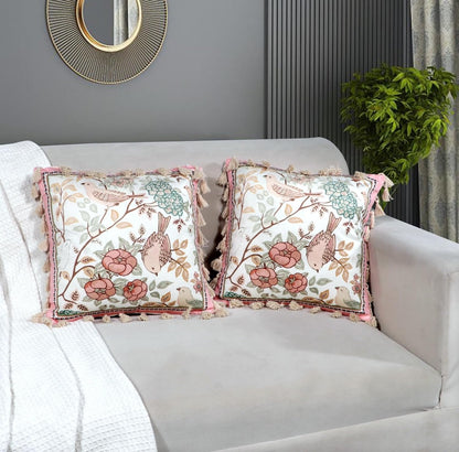 Ishro Home Tree of Life Cushion Covers | Soft Frill Design | 16x16 Inch | Machine Washable