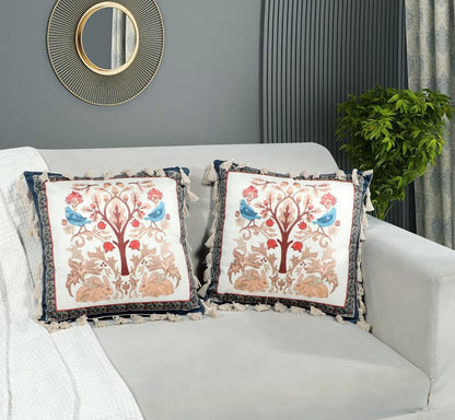 Ishro Home Tree of Life Cushion Covers | Soft Frill Design | 16x16 Inch | Machine Washable