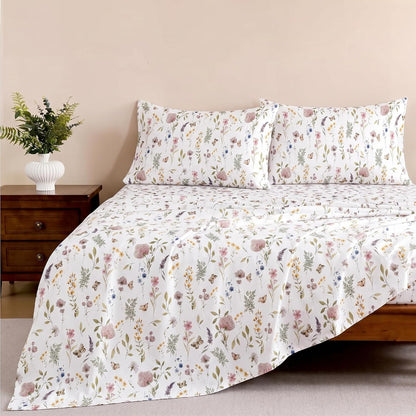 Luxury Satin Double Bedsheet with 2 Pillow Covers | Soft, Silky & Wrinkle Resistant | Zurich Meadow