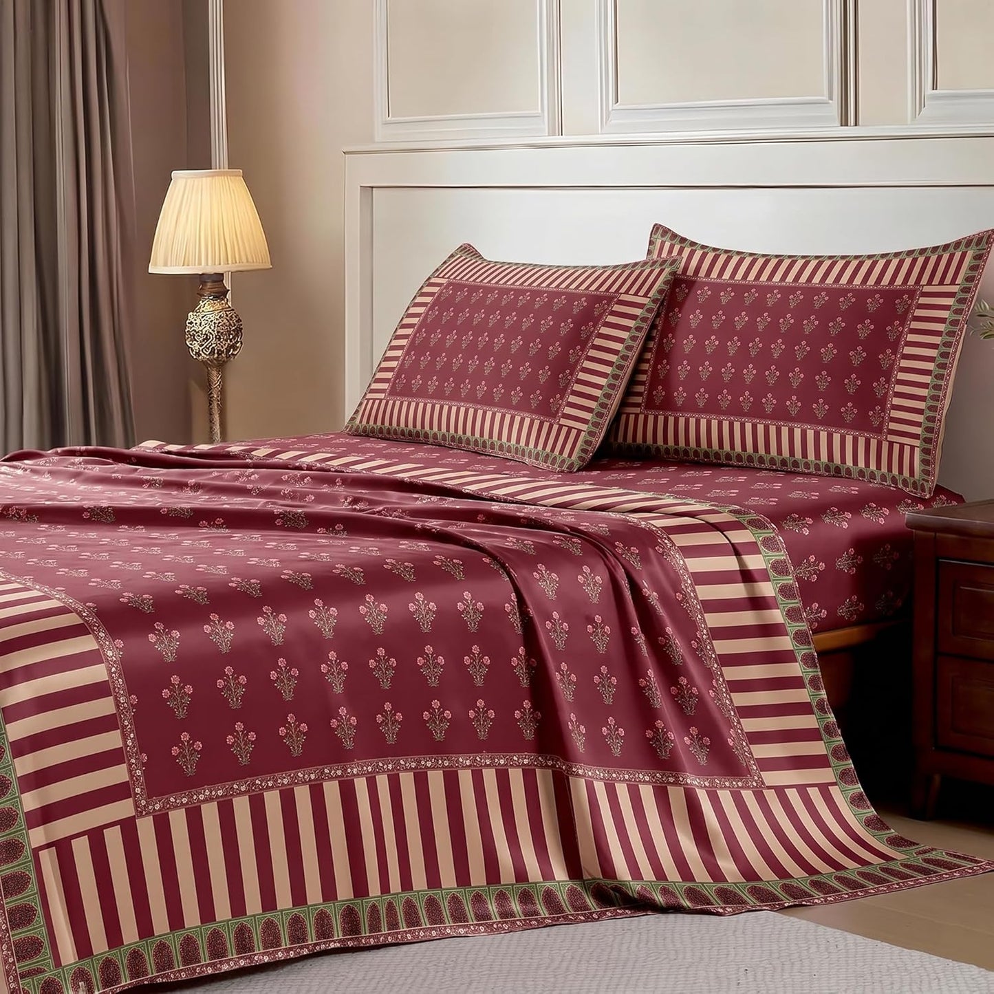 Luxury Satin Double Bedsheet with 2 Pillow Covers | Soft, Silky & Wrinkle Resistant | Zurich Meadow