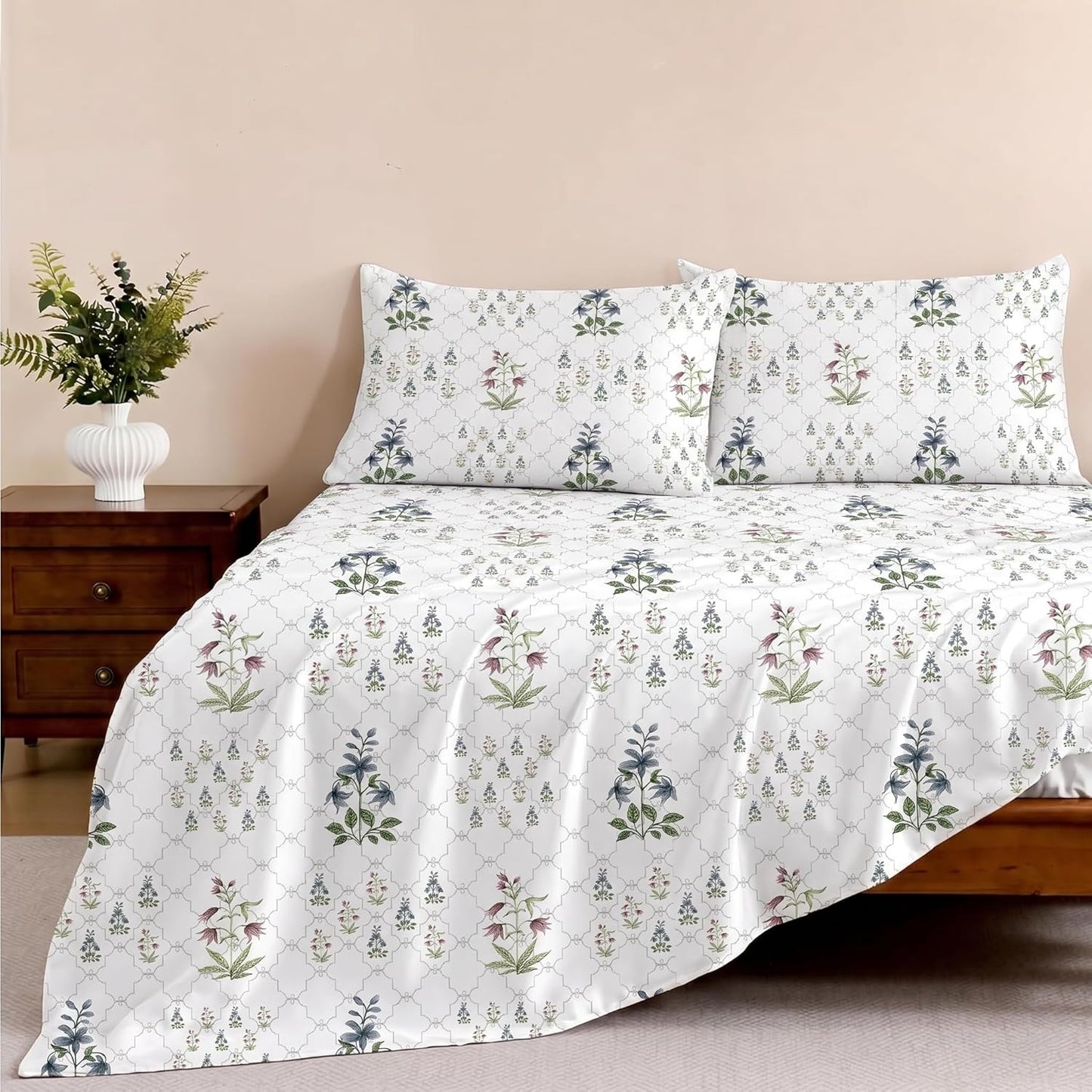 Luxury Satin Double Bedsheet with 2 Pillow Covers | Soft, Silky & Wrinkle Resistant | Zurich Meadow