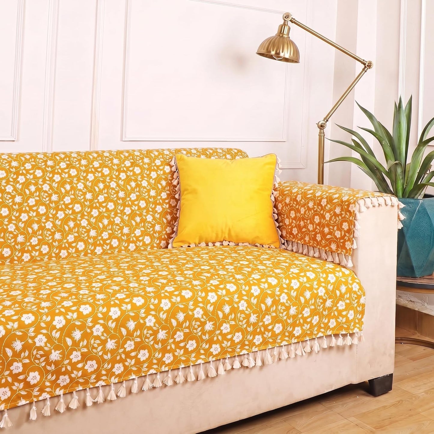 Premium 1 Seater Sofa Cover with Arm Covers | Soft Frill Design | Machine Washable