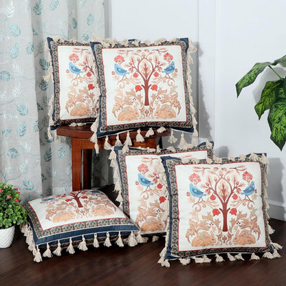 Ishro Home Tree of Life Cushion Covers | Soft Frill Design | 16x16 Inch | Machine Washable
