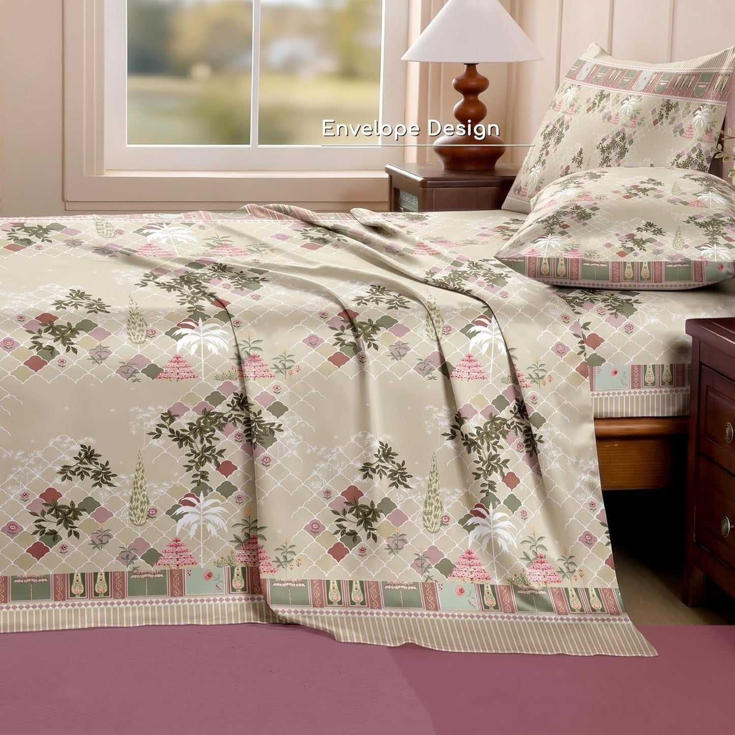 Luxury Satin Double Bedsheet with 2 Pillow Covers | Soft, Silky & Wrinkle Resistant | Zurich Meadow
