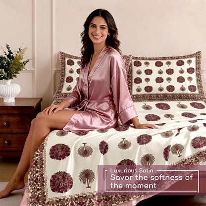 Luxury Satin Double Bedsheet with 2 Pillow Covers | Soft, Silky & Wrinkle Resistant | Zurich Meadow