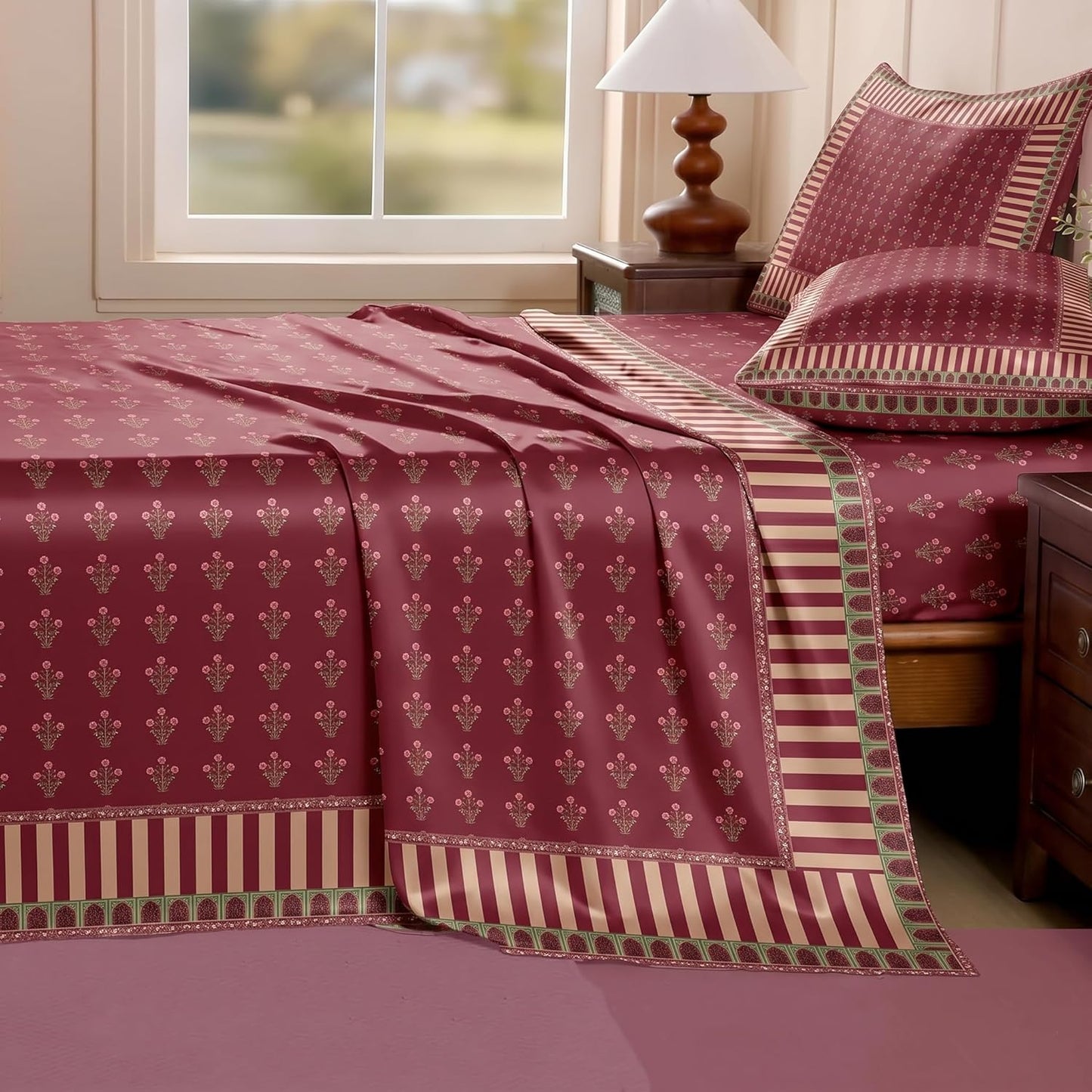 Luxury Satin Double Bedsheet with 2 Pillow Covers | Soft, Silky & Wrinkle Resistant | Zurich Meadow
