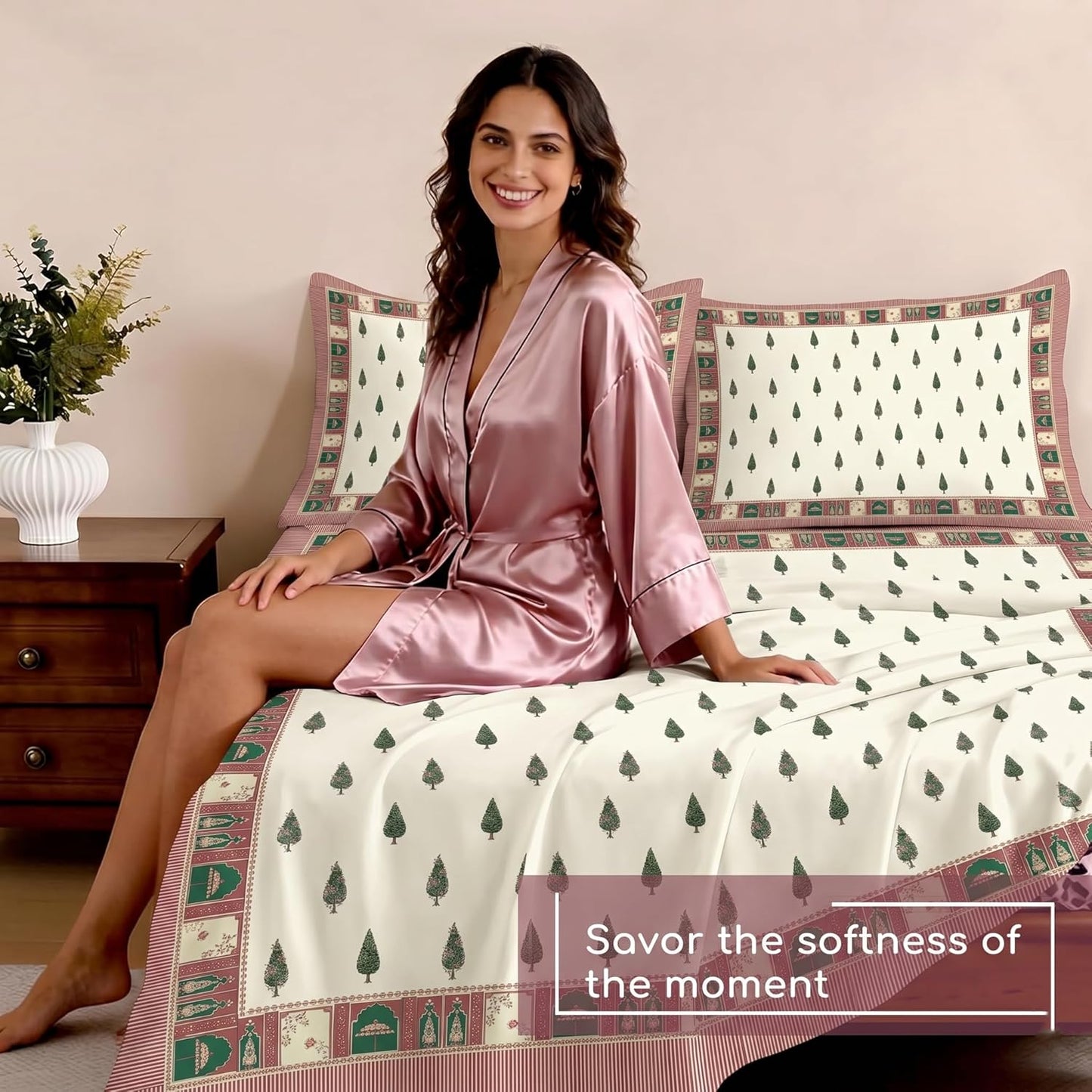 Luxury Satin Double Bedsheet with 2 Pillow Covers | Soft, Silky & Wrinkle Resistant | Zurich Meadow