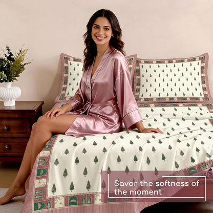 Luxury Satin Double Bedsheet with 2 Pillow Covers | Soft, Silky & Wrinkle Resistant | Zurich Meadow