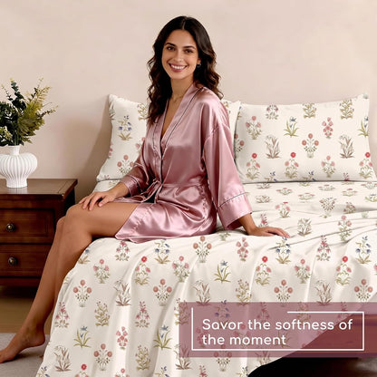 Luxury Satin Double Bedsheet with 2 Pillow Covers | Soft, Silky & Wrinkle Resistant | Zurich Meadow