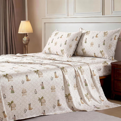 Luxury Satin Double Bedsheet with 2 Pillow Covers | Soft, Silky & Wrinkle Resistant | Zurich Meadow