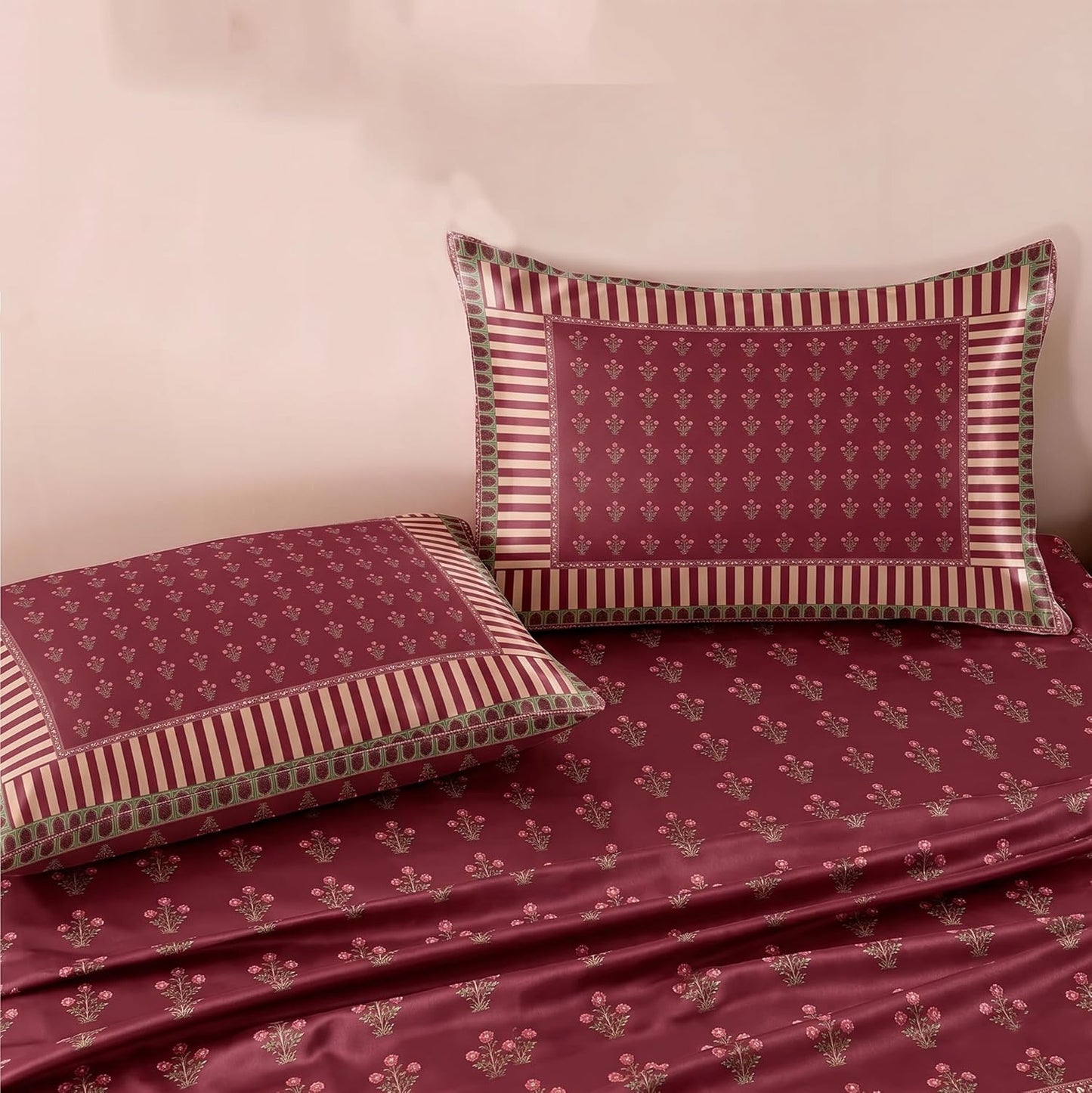 Luxury Satin Double Bedsheet with 2 Pillow Covers | Soft, Silky & Wrinkle Resistant | Zurich Meadow