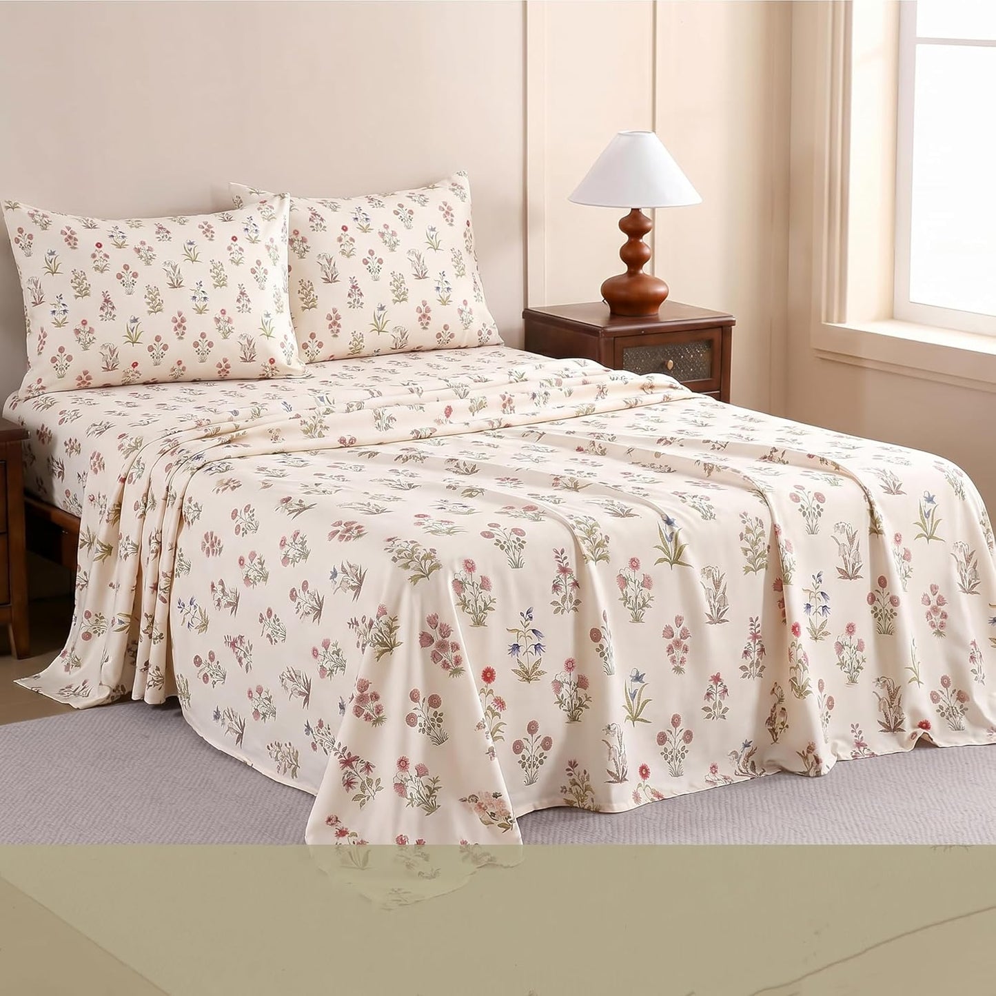 Luxury Satin Double Bedsheet with 2 Pillow Covers | Soft, Silky & Wrinkle Resistant | Zurich Meadow