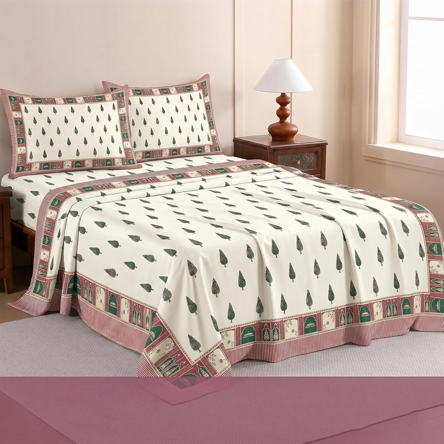 Luxury Satin Double Bedsheet with 2 Pillow Covers | Soft, Silky & Wrinkle Resistant | Zurich Meadow