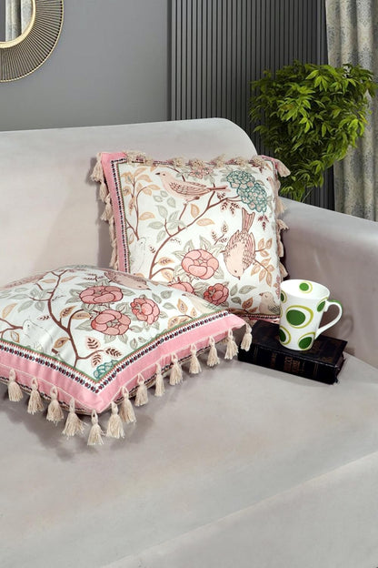 Ishro Home Tree of Life Cushion Covers | Soft Frill Design | 16x16 Inch | Machine Washable