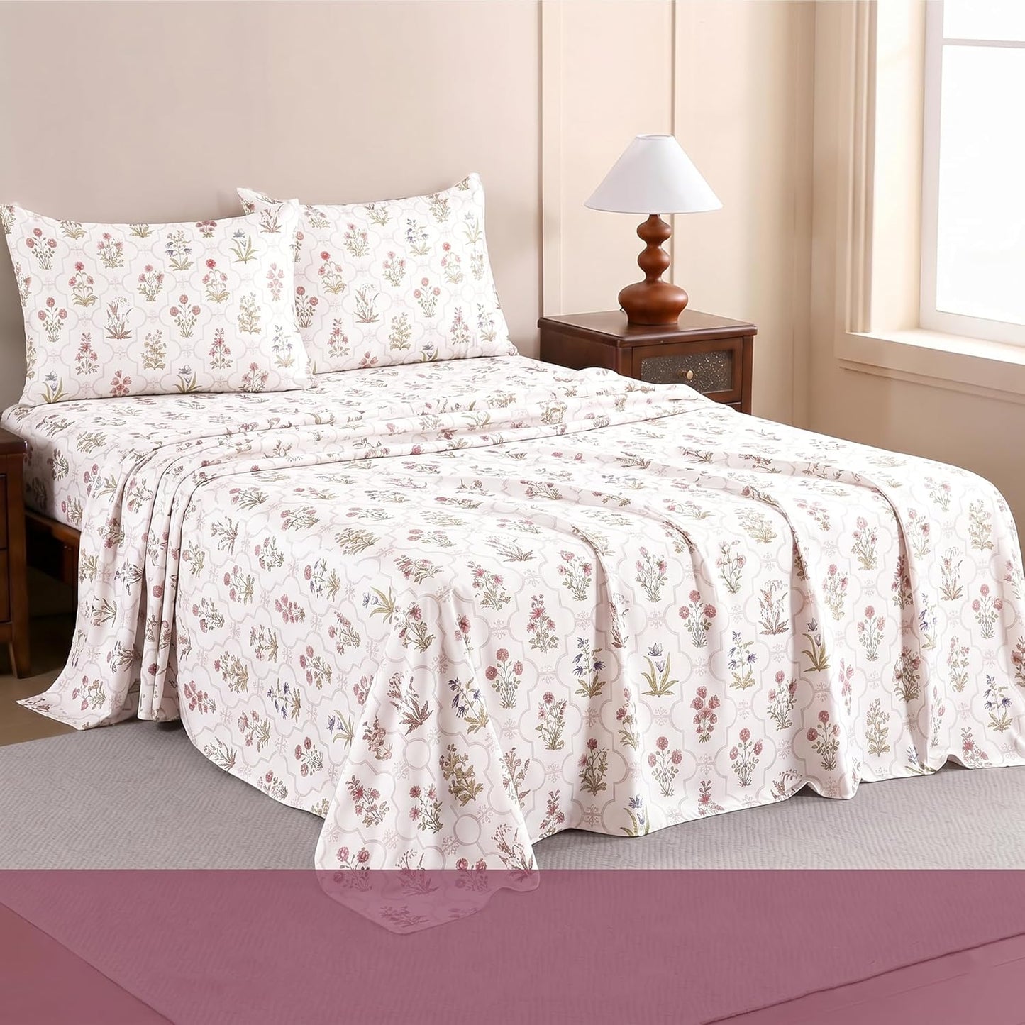 Luxury Satin Double Bedsheet with 2 Pillow Covers | Soft, Silky & Wrinkle Resistant | Zurich Meadow