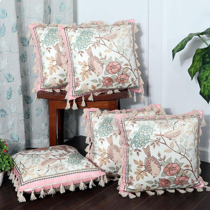 Ishro Home Tree of Life Cushion Covers | Soft Frill Design | 16x16 Inch | Machine Washable