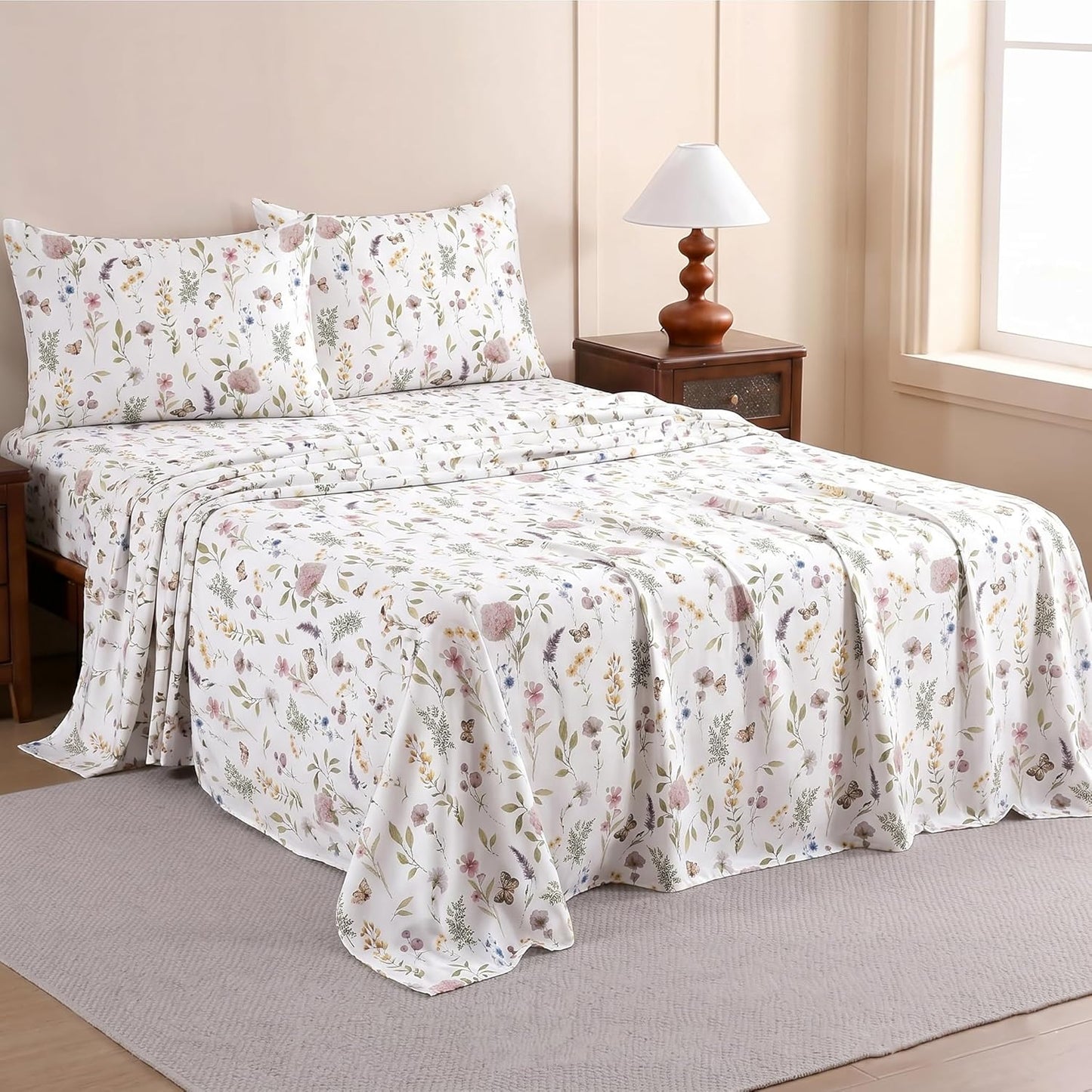 Luxury Satin Double Bedsheet with 2 Pillow Covers | Soft, Silky & Wrinkle Resistant | Zurich Meadow