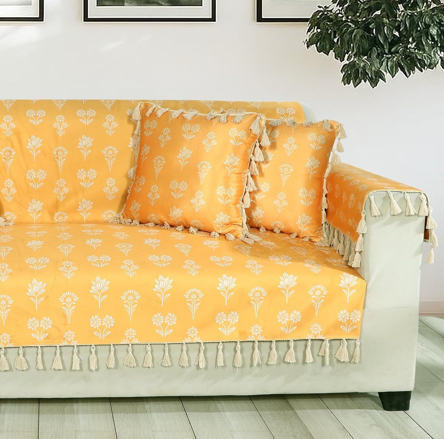 Premium 1 Seater Sofa Cover with Arm Covers | Soft Frill Design | Machine Washable