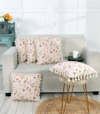 Ishro Home Tree of Life Cushion Covers | Soft Frill Design | 16x16 Inch | Machine Washable