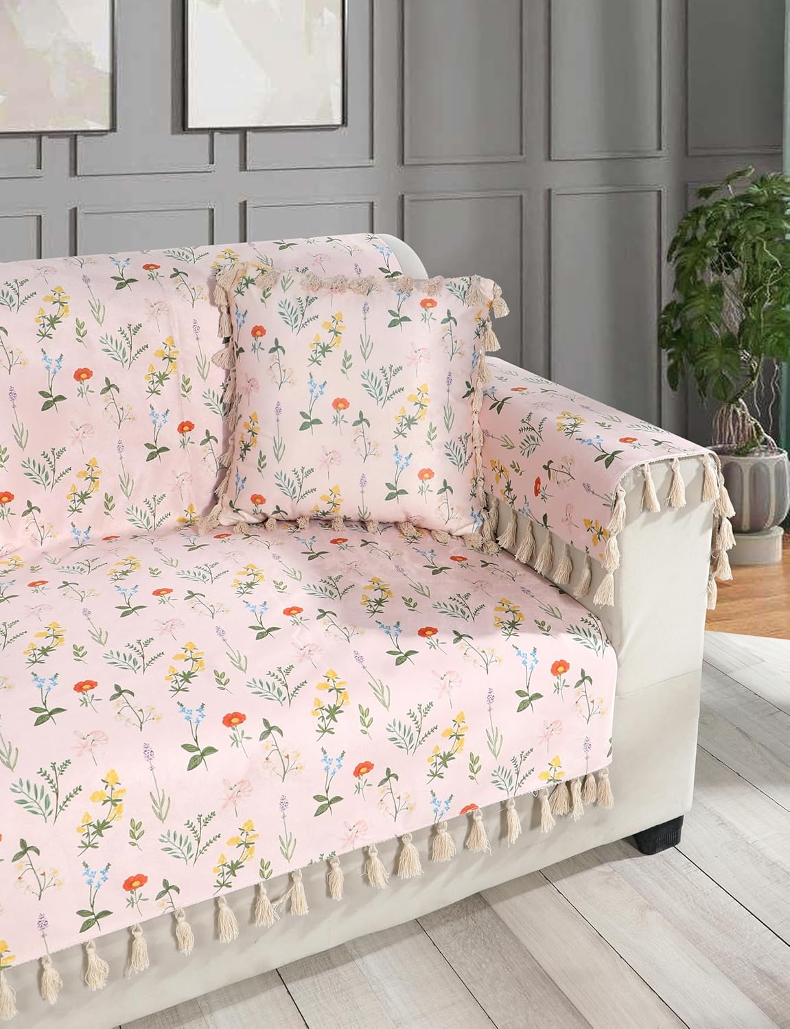 Premium 1 Seater Sofa Cover with Arm Covers | Soft Frill Design | Machine Washable