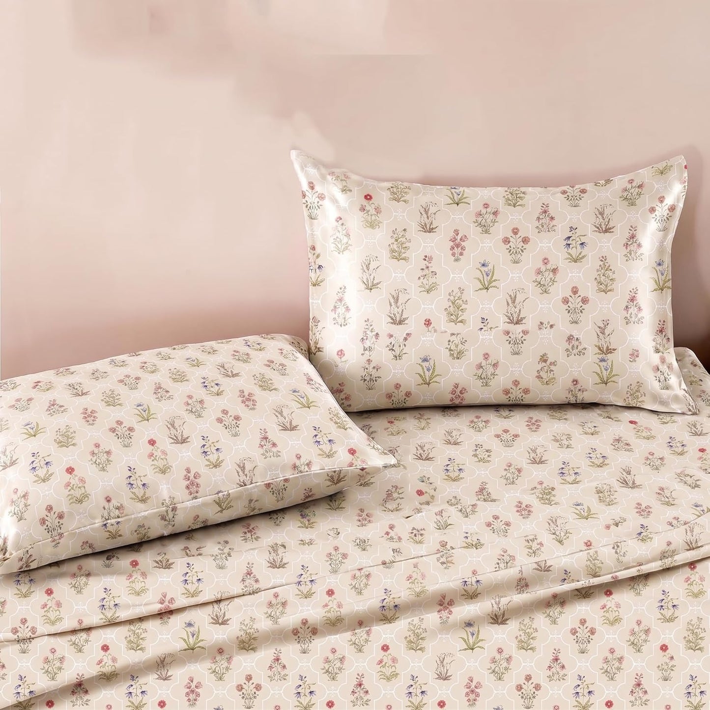 Luxury Satin Double Bedsheet with 2 Pillow Covers | Soft, Silky & Wrinkle Resistant | Zurich Meadow