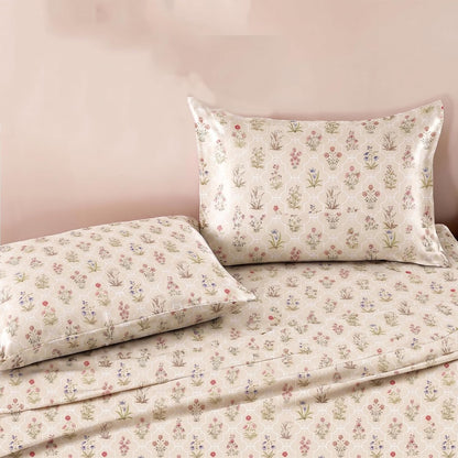 Luxury Satin Double Bedsheet with 2 Pillow Covers | Soft, Silky & Wrinkle Resistant | Zurich Meadow