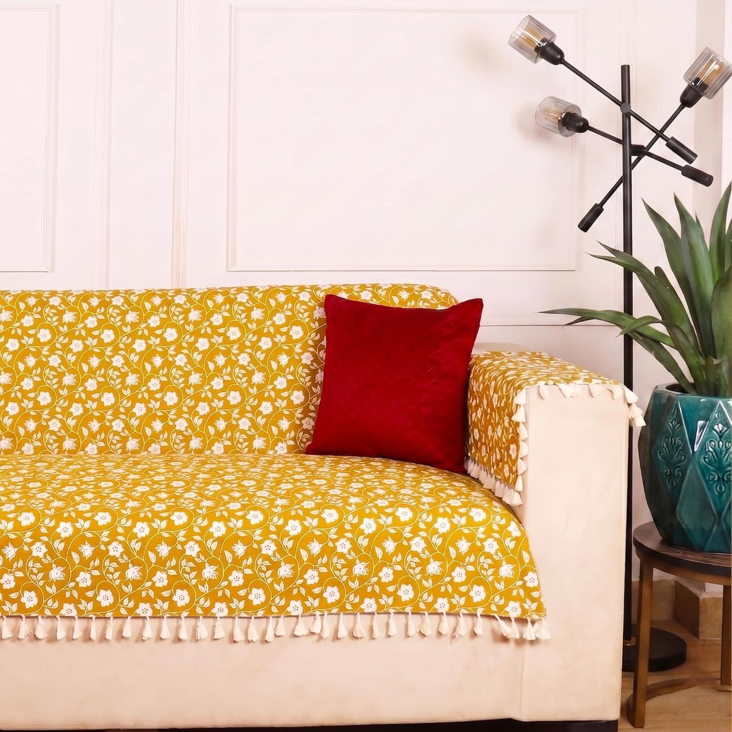 Premium 1 Seater Sofa Cover with Arm Covers | Soft Frill Design | Machine Washable