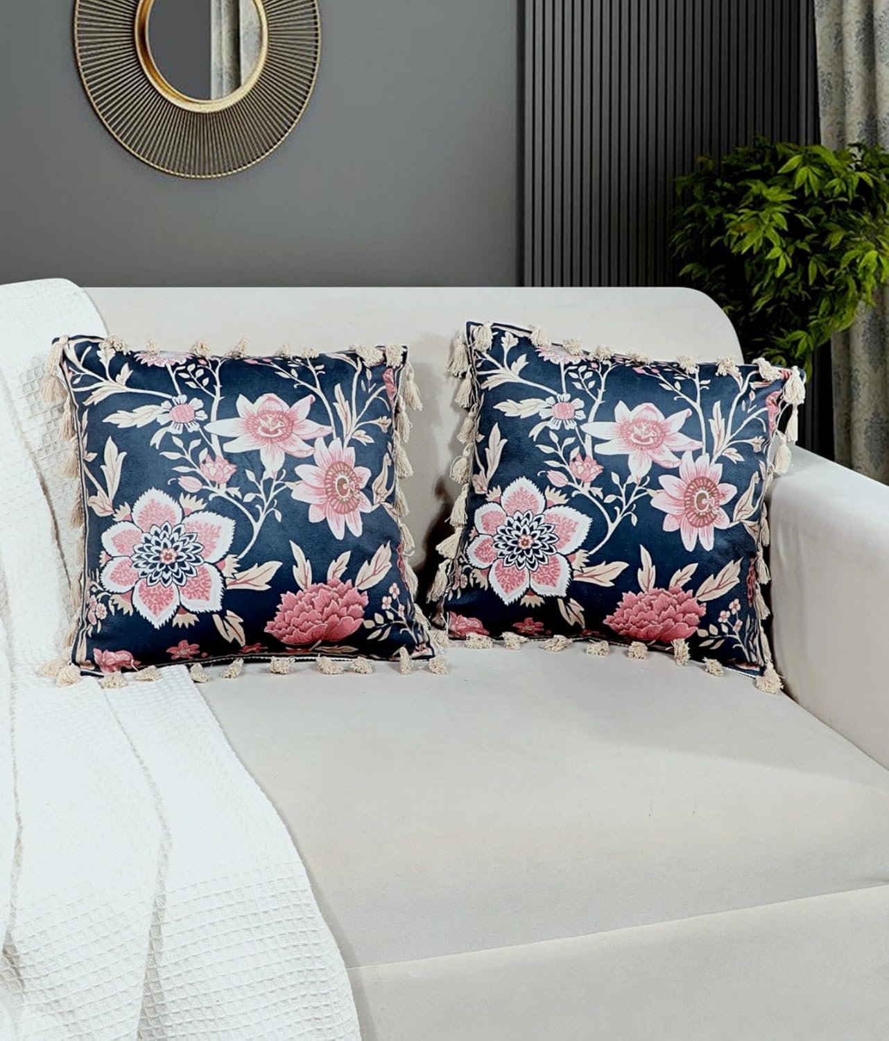 Ishro Home Tree of Life Cushion Covers | Soft Frill Design | 16x16 Inch | Machine Washable