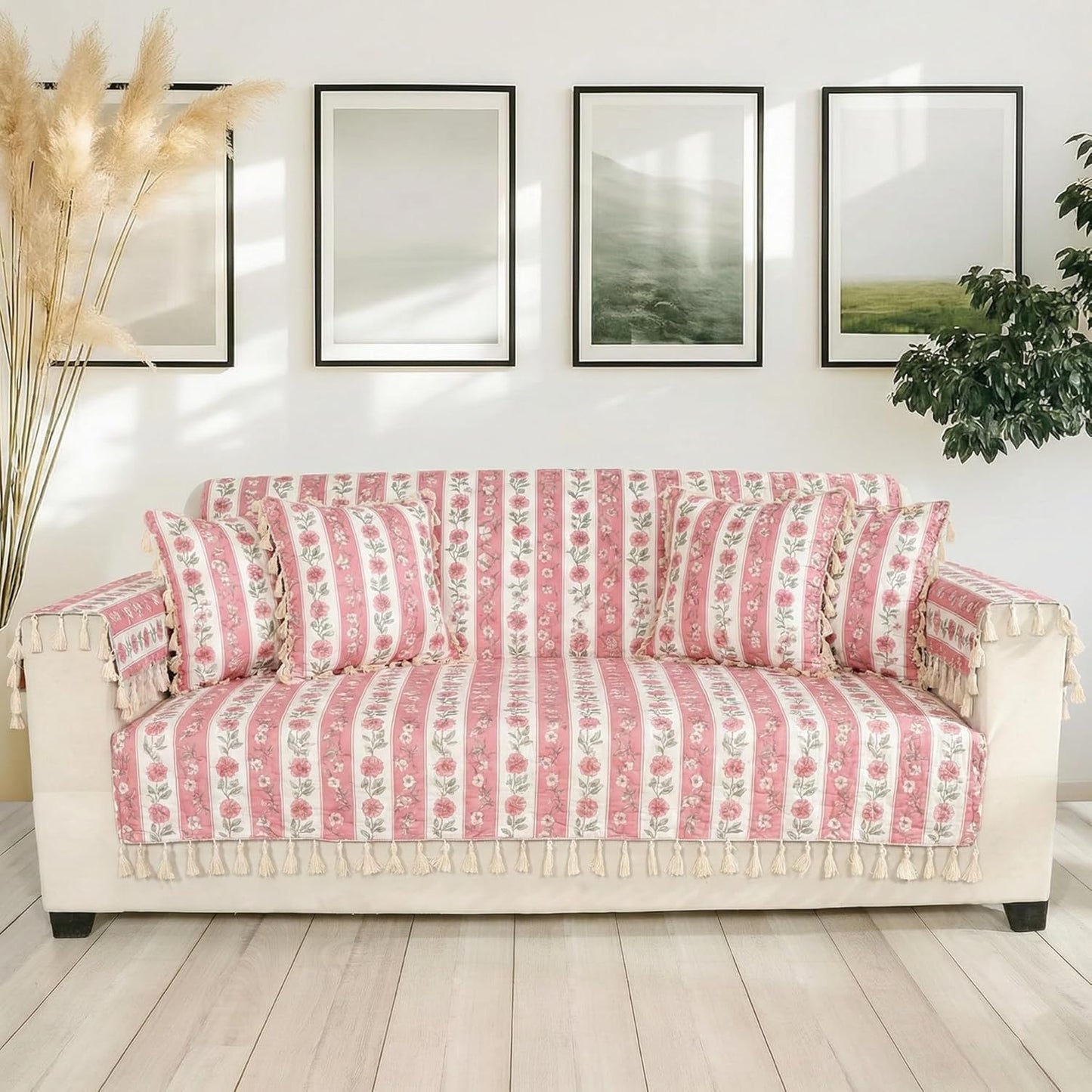 Premium 1 Seater Sofa Cover with Arm Covers | Soft Frill Design | Machine Washable