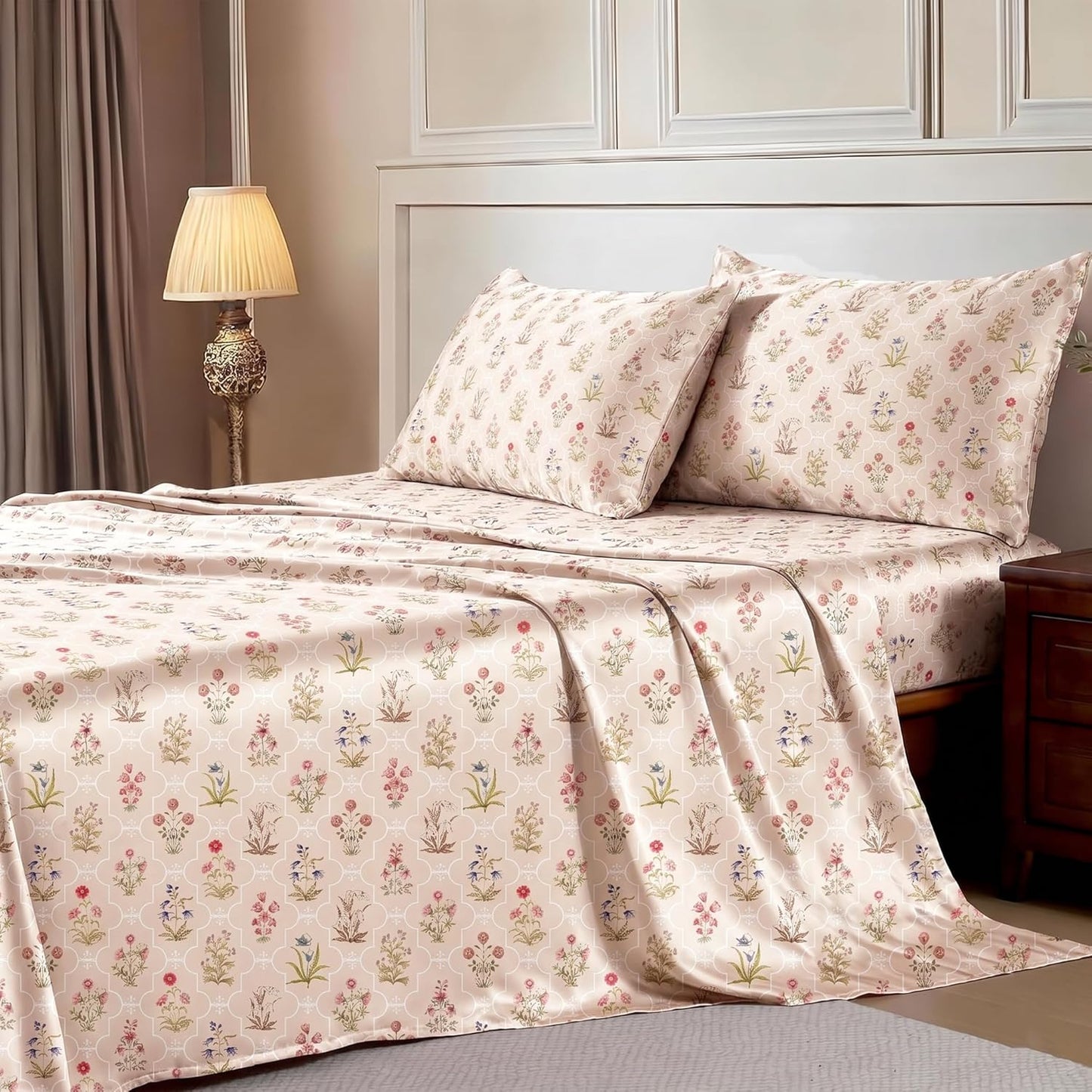 Luxury Satin Double Bedsheet with 2 Pillow Covers | Soft, Silky & Wrinkle Resistant | Zurich Meadow