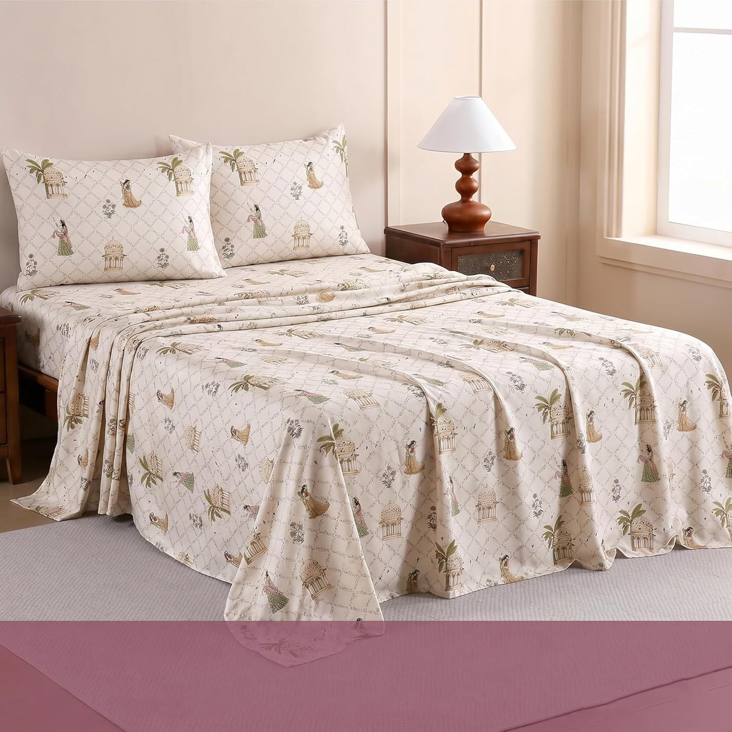 Luxury Satin Double Bedsheet with 2 Pillow Covers | Soft, Silky & Wrinkle Resistant | Zurich Meadow
