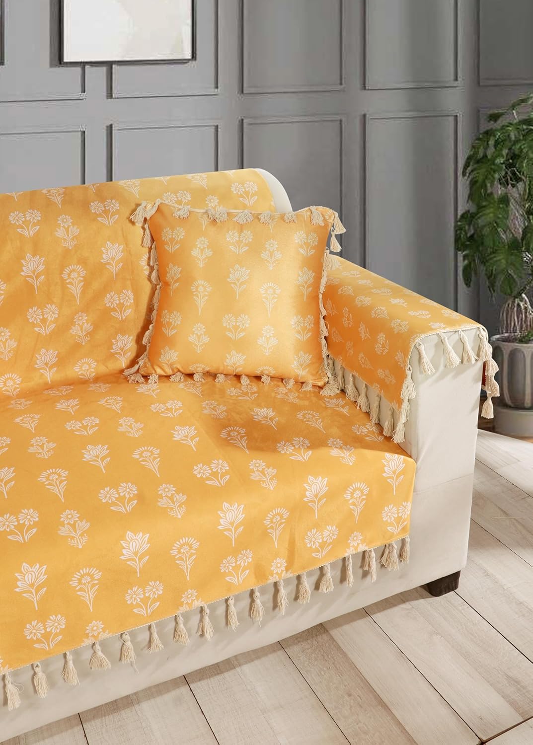 Premium 1 Seater Sofa Cover with Arm Covers | Soft Frill Design | Machine Washable