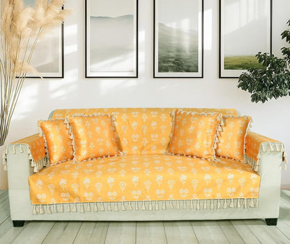 Premium 1 Seater Sofa Cover with Arm Covers | Soft Frill Design | Machine Washable
