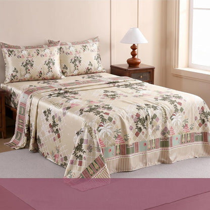 Luxury Satin Double Bedsheet with 2 Pillow Covers | Soft, Silky & Wrinkle Resistant | Zurich Meadow