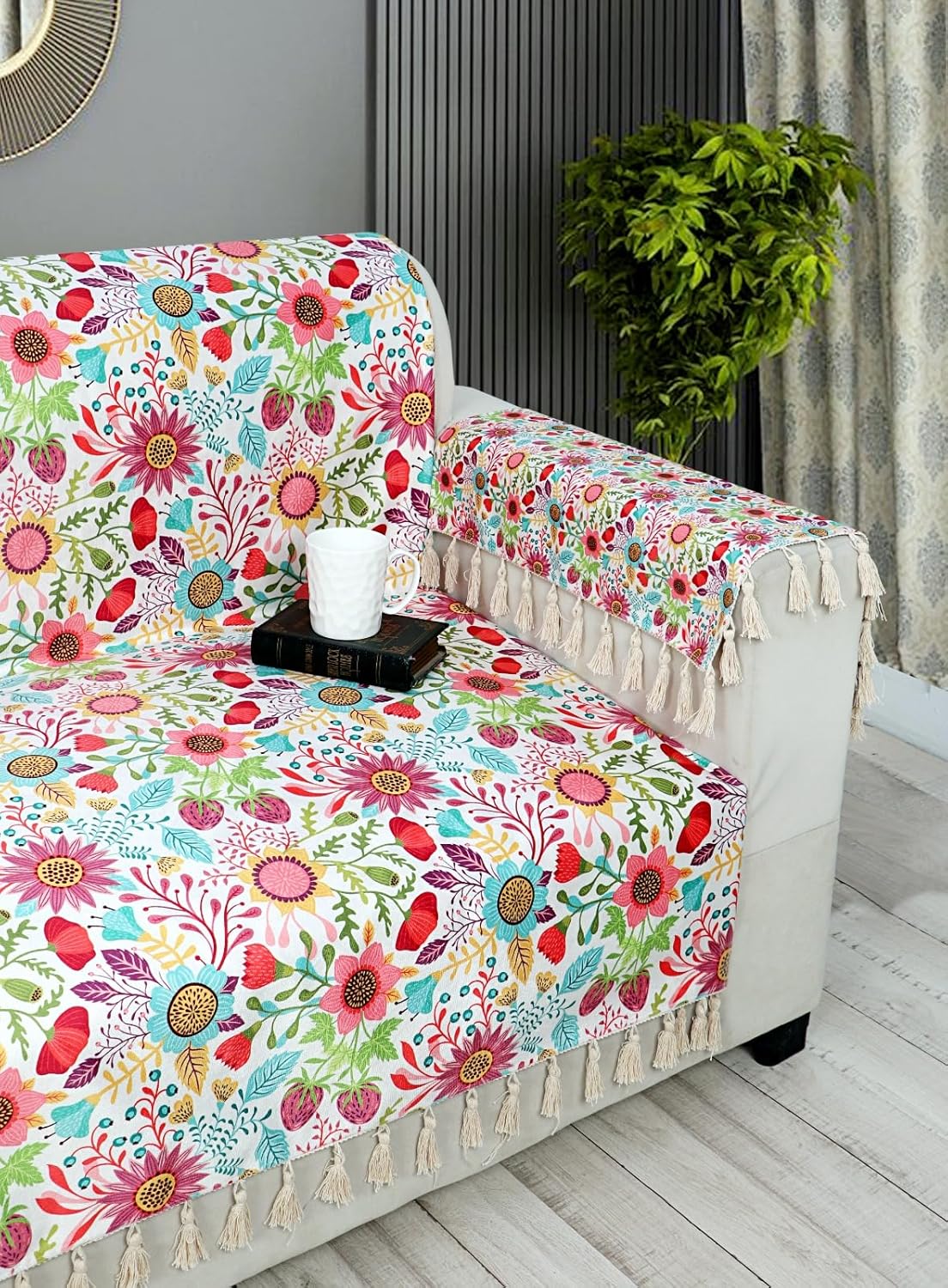 Premium 1 Seater Sofa Cover with Arm Covers | Soft Frill Design | Machine Washable