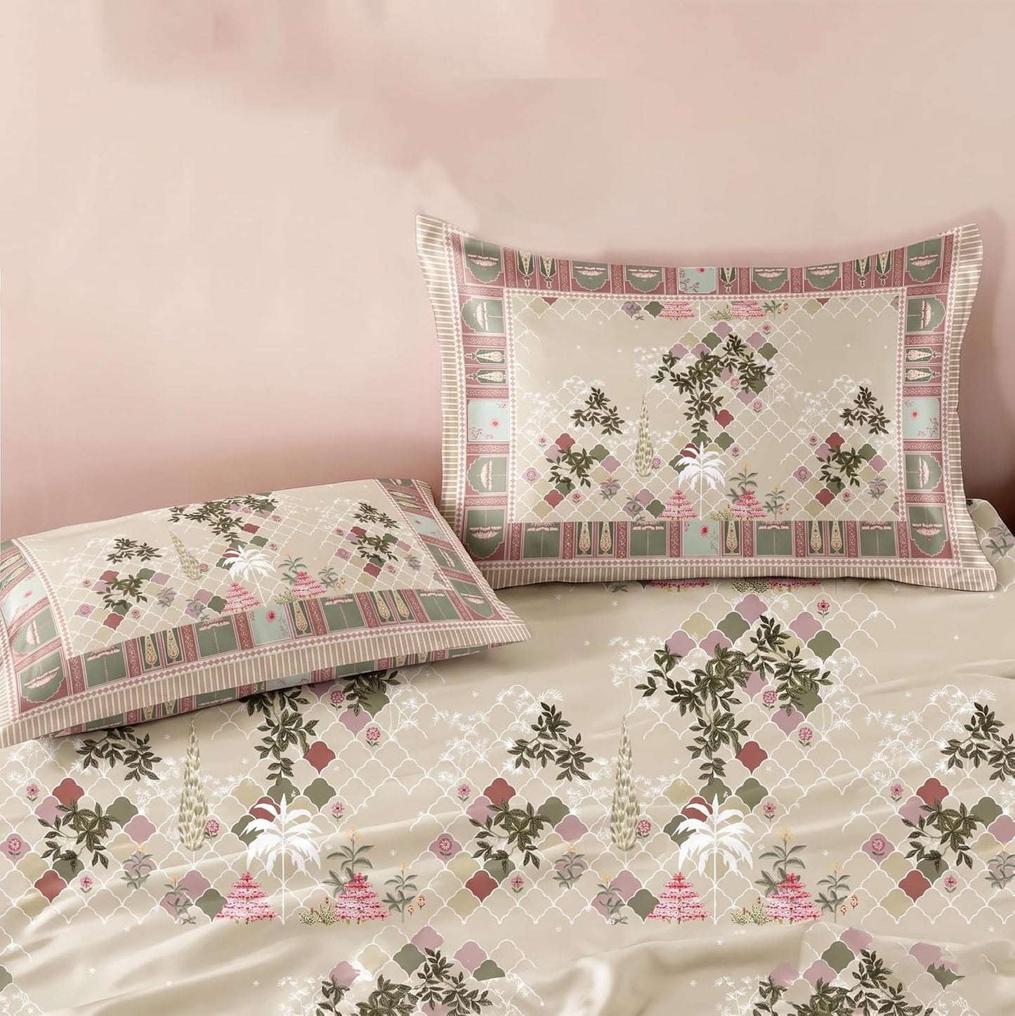 Luxury Satin Double Bedsheet with 2 Pillow Covers | Soft, Silky & Wrinkle Resistant | Zurich Meadow