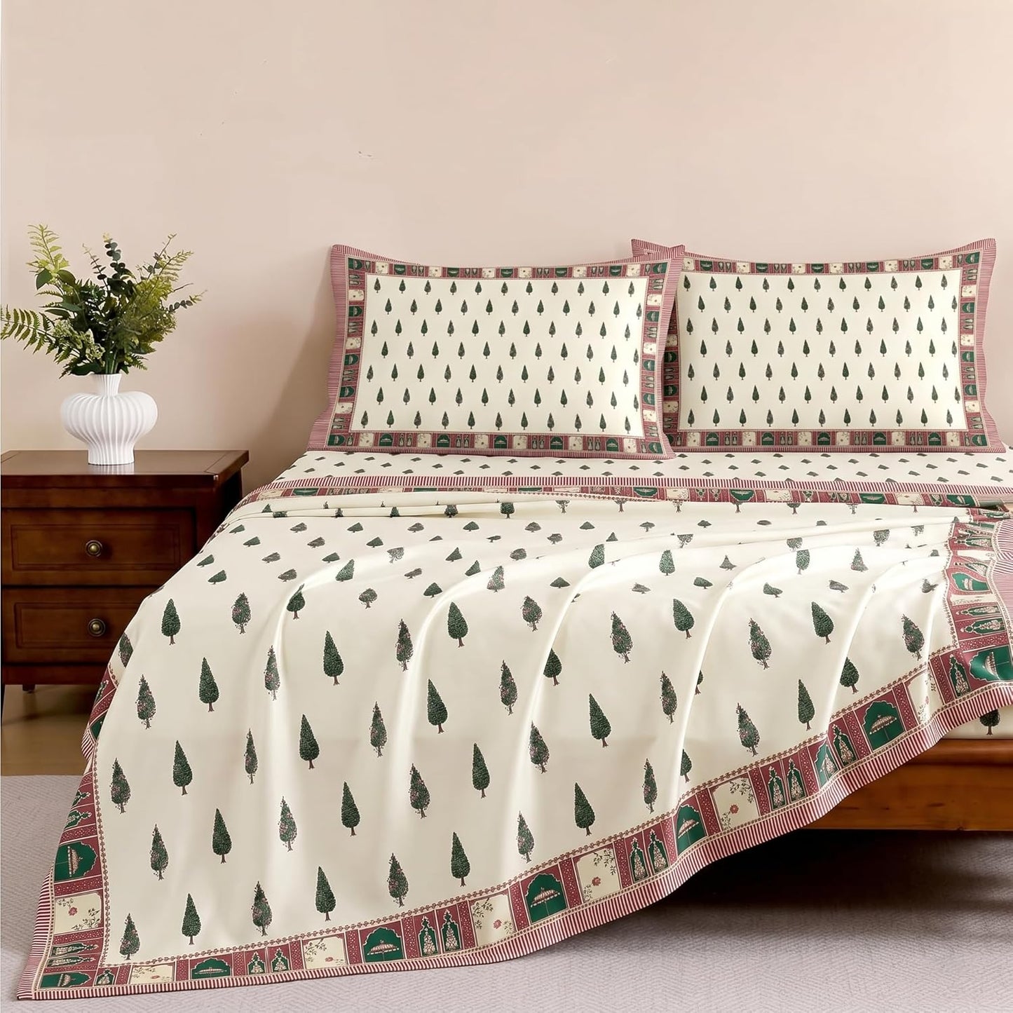 Luxury Satin Double Bedsheet with 2 Pillow Covers | Soft, Silky & Wrinkle Resistant | Zurich Meadow