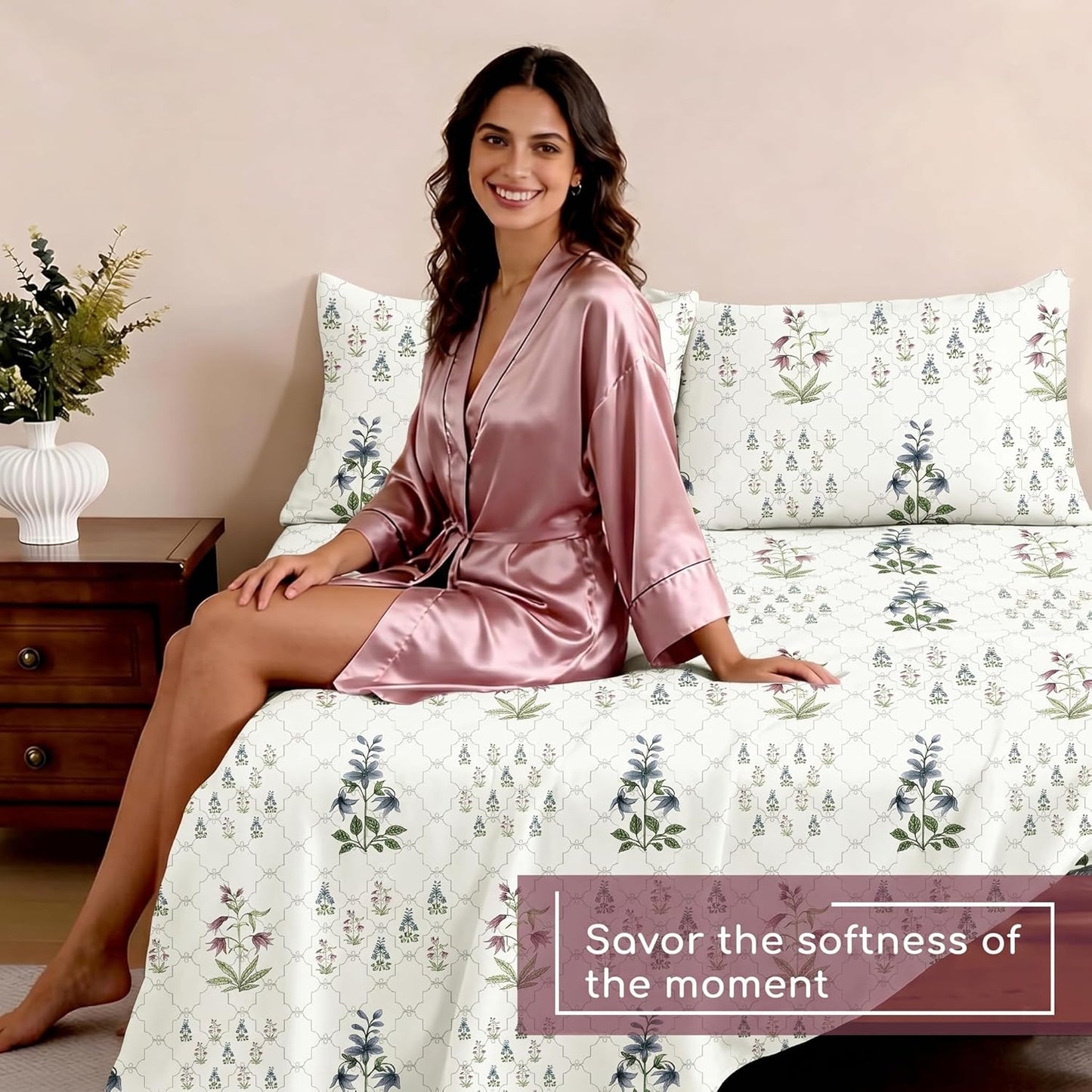 Luxury Satin Double Bedsheet with 2 Pillow Covers | Soft, Silky & Wrinkle Resistant | Zurich Meadow