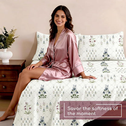 Luxury Satin Double Bedsheet with 2 Pillow Covers | Soft, Silky & Wrinkle Resistant | Zurich Meadow