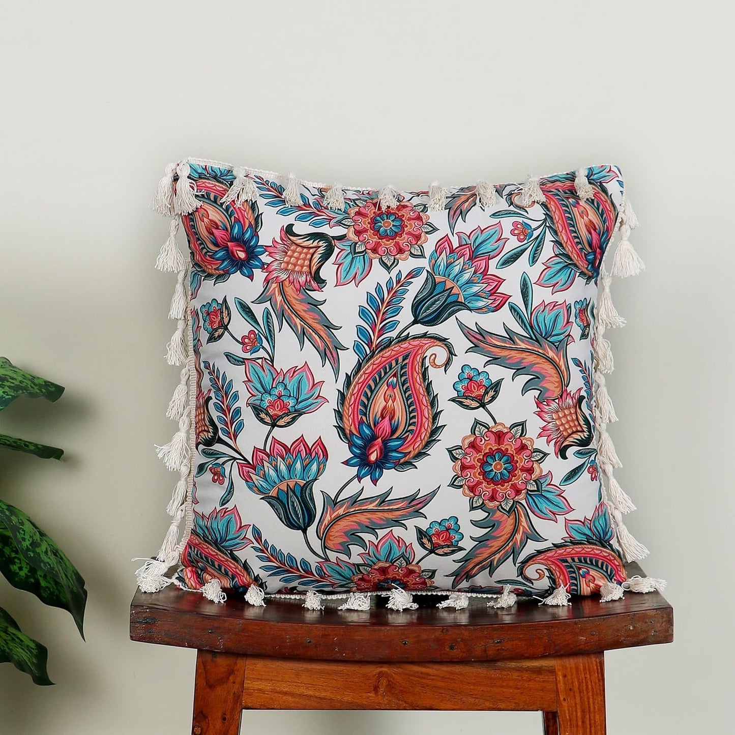 Ishro Home Tree of Life Cushion Covers | Soft Frill Design | 16x16 Inch | Machine Washable