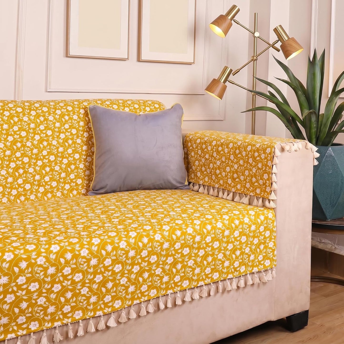 Premium 1 Seater Sofa Cover with Arm Covers | Soft Frill Design | Machine Washable