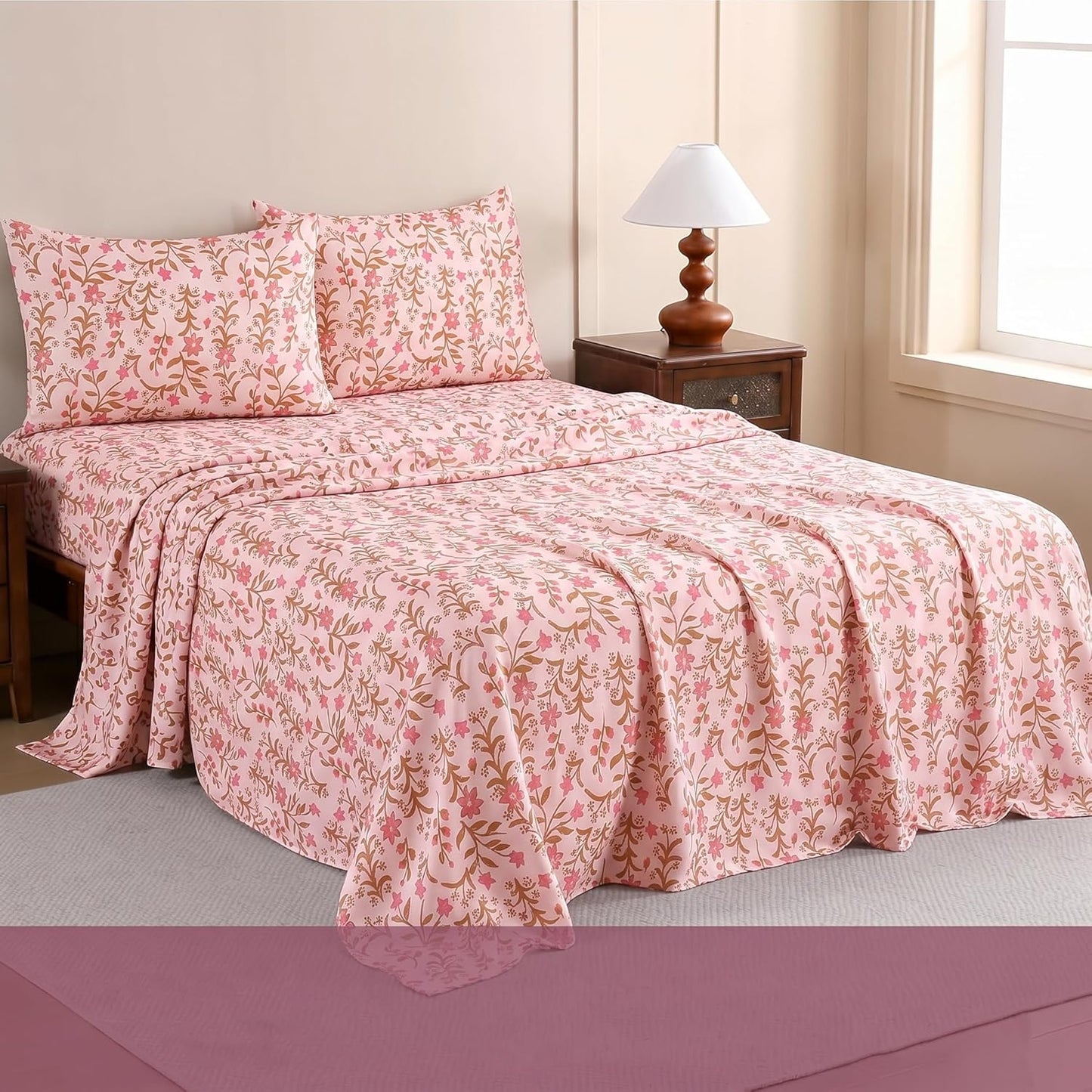 Luxury Satin Double Bedsheet with 2 Pillow Covers | Soft, Silky & Wrinkle Resistant | Zurich Meadow