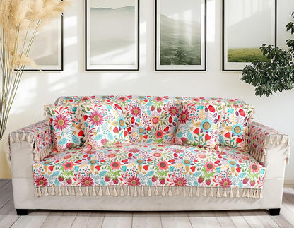Premium 1 Seater Sofa Cover with Arm Covers | Soft Frill Design | Machine Washable
