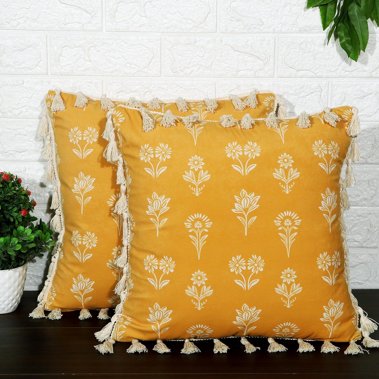 Ishro Home Tree of Life Cushion Covers | Soft Frill Design | 16x16 Inch | Machine Washable