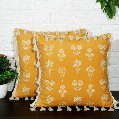 Ishro Home Tree of Life Cushion Covers | Soft Frill Design | 16x16 Inch | Machine Washable