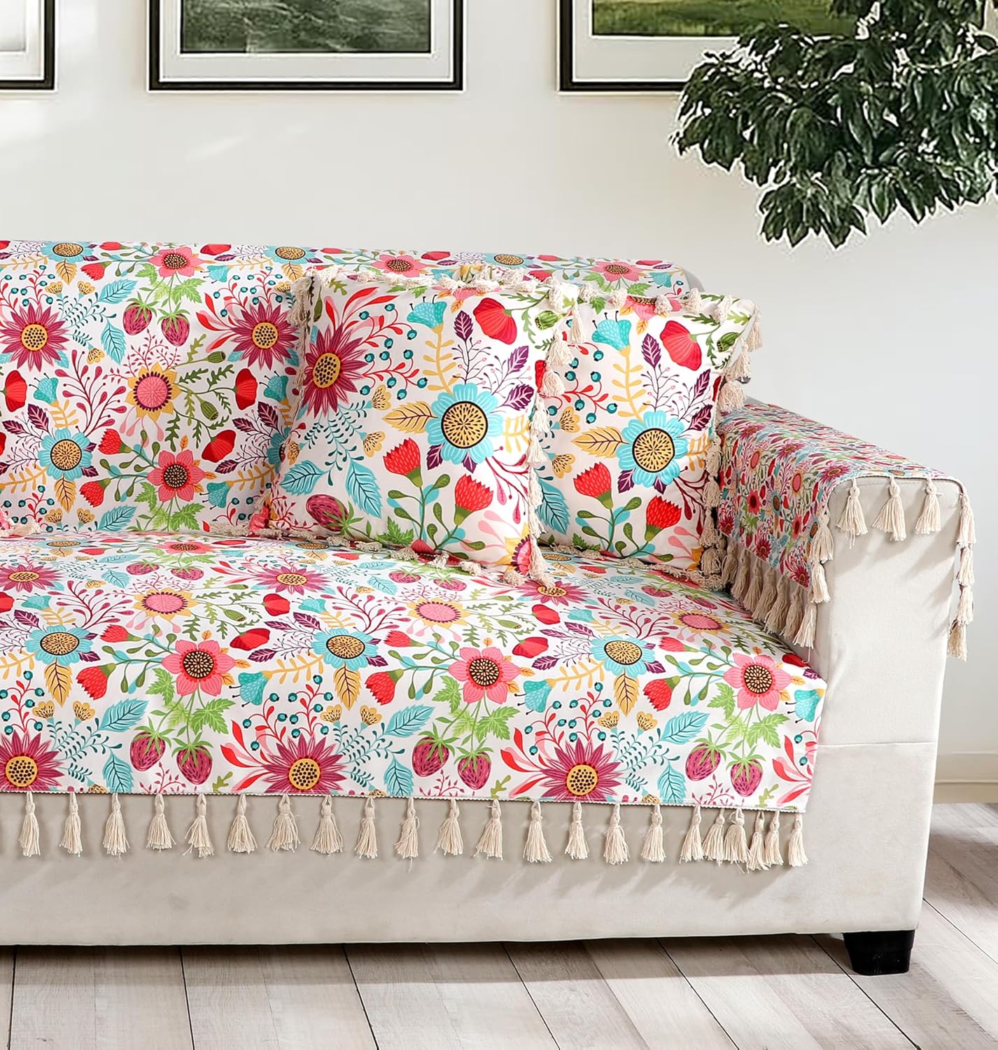 Premium 1 Seater Sofa Cover with Arm Covers | Soft Frill Design | Machine Washable