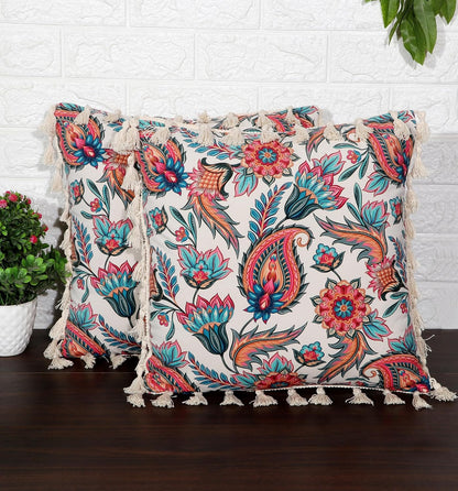 Ishro Home Tree of Life Cushion Covers | Soft Frill Design | 16x16 Inch | Machine Washable