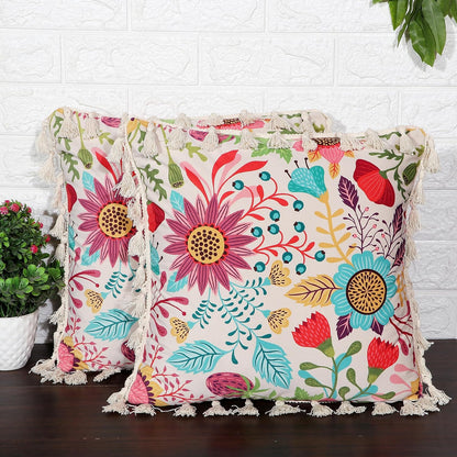 Ishro Home Tree of Life Cushion Covers | Soft Frill Design | 16x16 Inch | Machine Washable