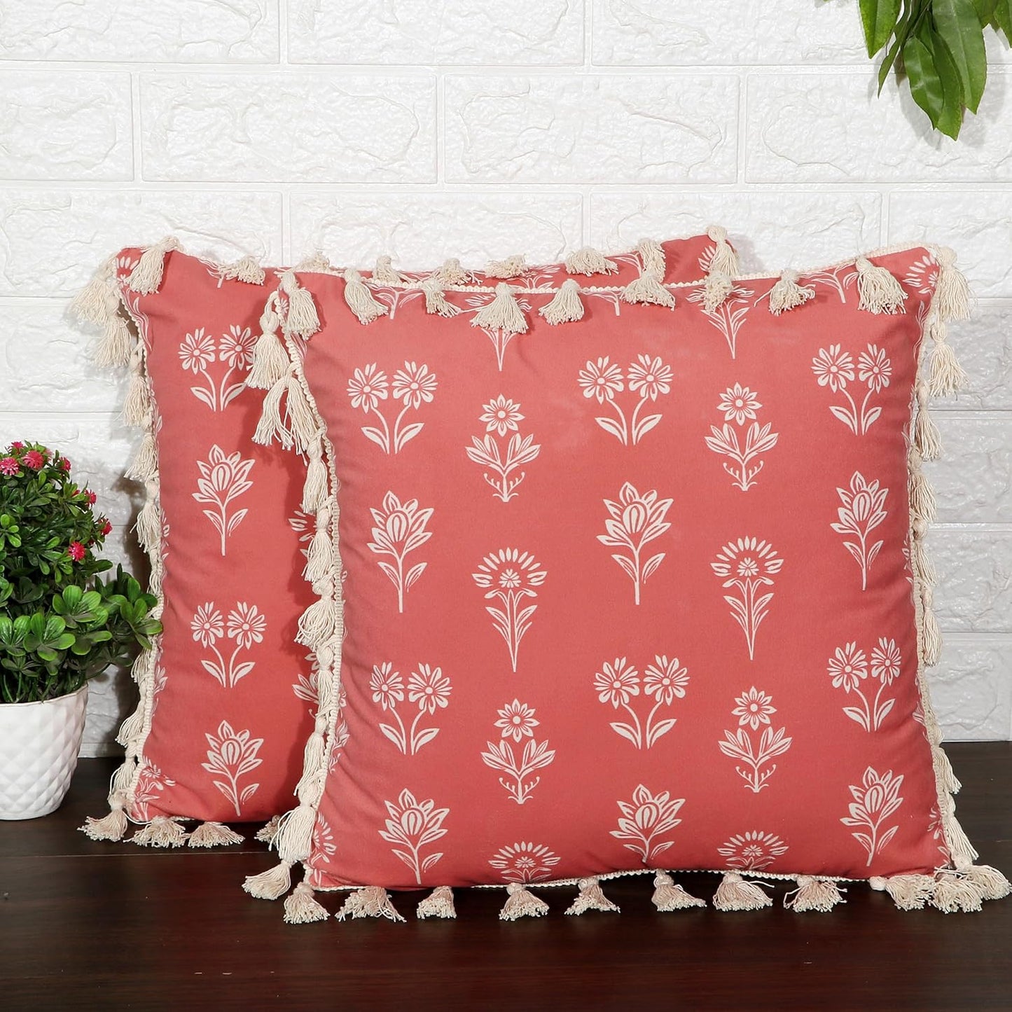 Ishro Home Tree of Life Cushion Covers | Soft Frill Design | 16x16 Inch | Machine Washable