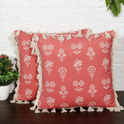 Ishro Home Tree of Life Cushion Covers | Soft Frill Design | 16x16 Inch | Machine Washable